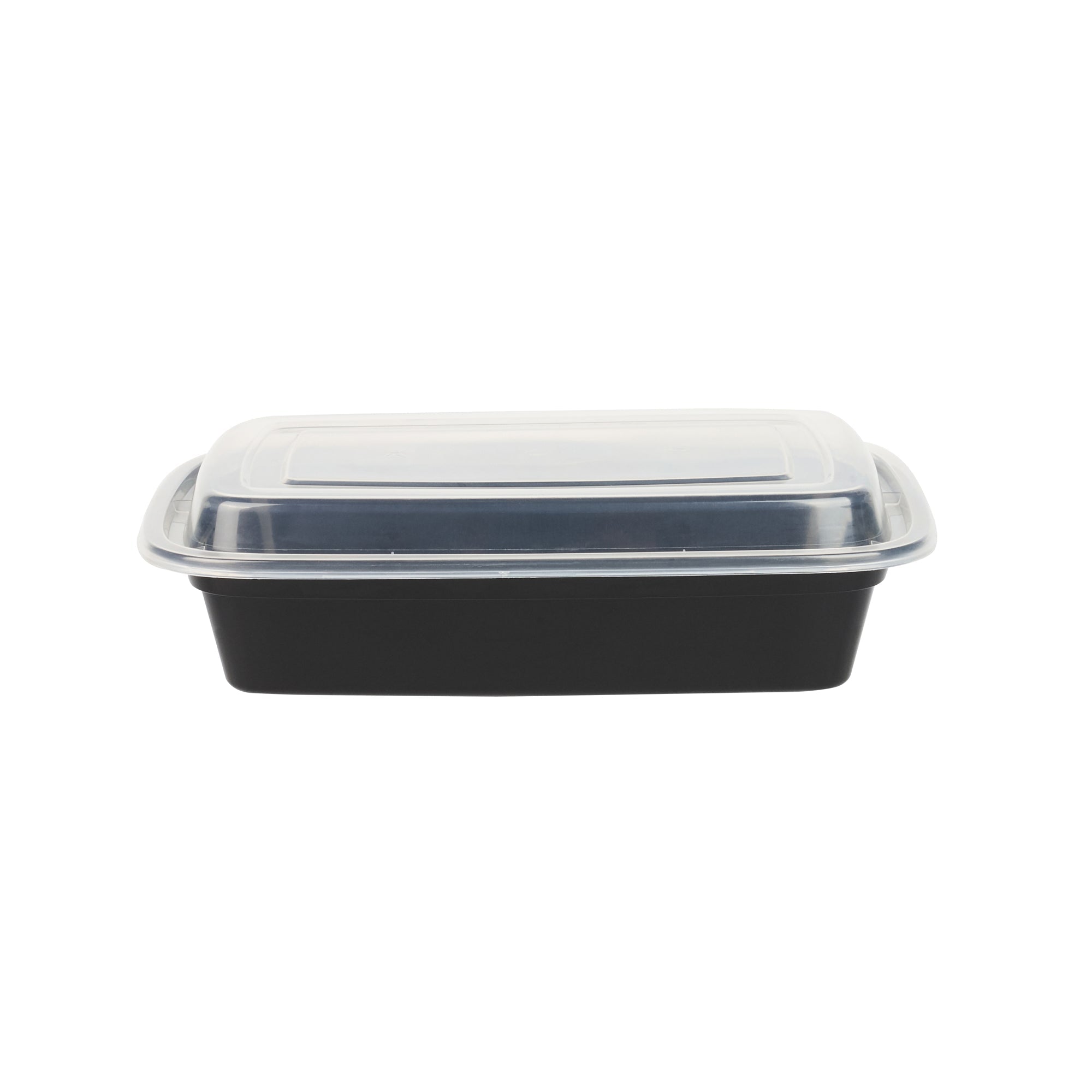 Asporto 24 oz Rectangle Black Plastic To Go Box - with Clear Lid, Microwavable - 8" x 5 1/4" x 1 3/4" - 50 count box