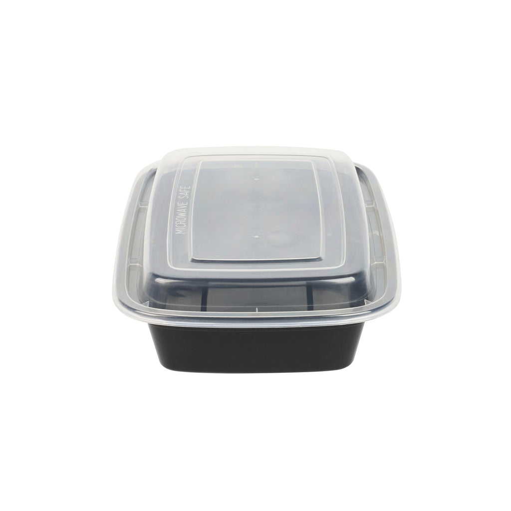 Asporto 24 oz Rectangle Black Plastic To Go Box - with Clear Lid, Microwavable - 8" x 5 1/4" x 1 3/4" - 50 count box