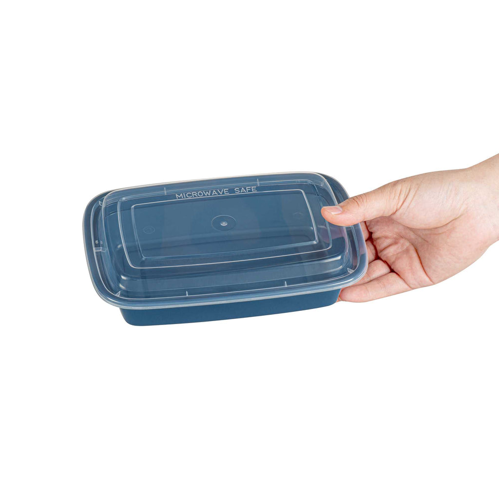 Asporto 24 oz Rectangle Midnight Blue Plastic To Go Box - with Clear Lid, Microwavable - 8" x 5 1/4" x 1 3/4" - 100 count box