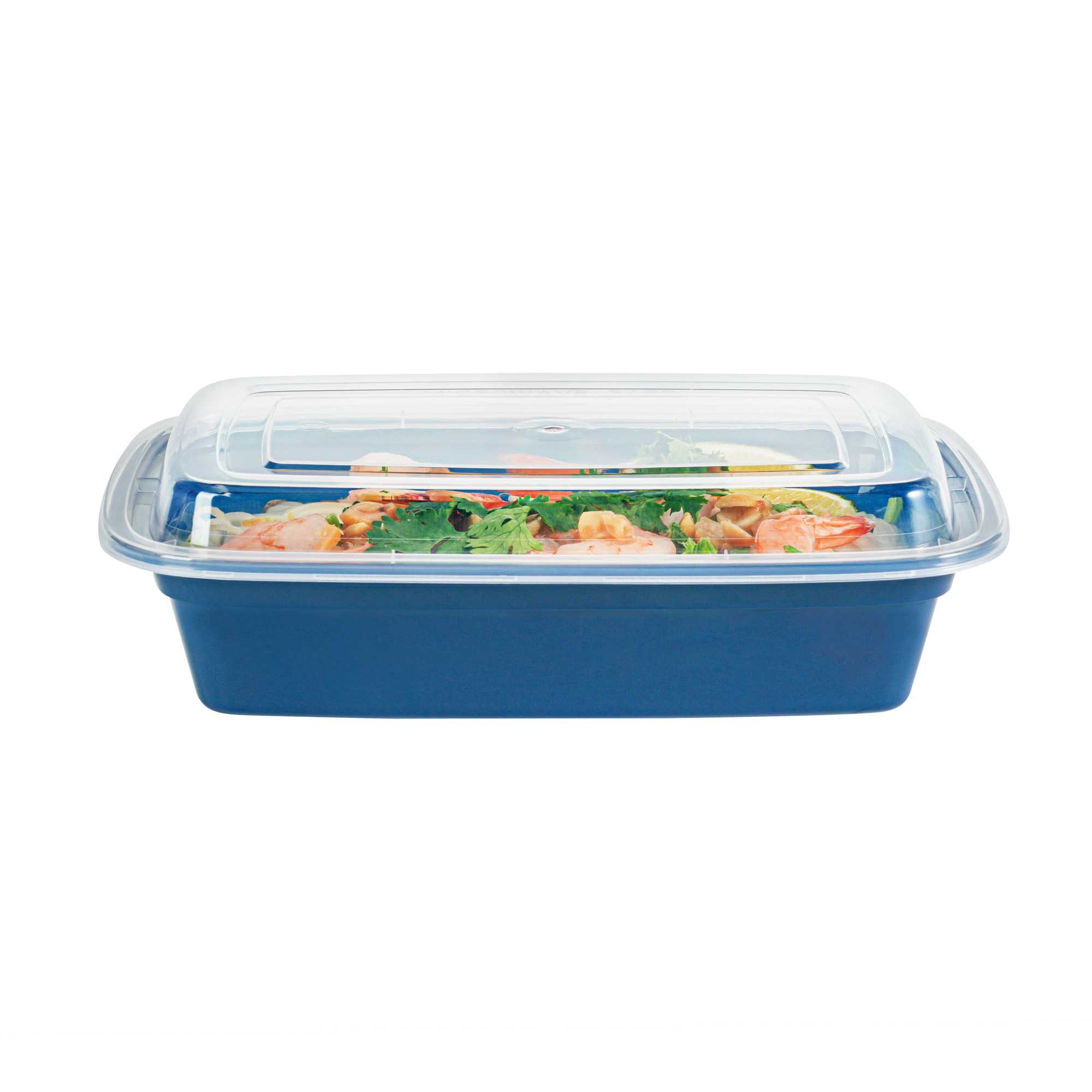 Asporto 24 oz Rectangle Midnight Blue Plastic To Go Box - with Clear Lid, Microwavable - 8" x 5 1/4" x 1 3/4" - 100 count box
