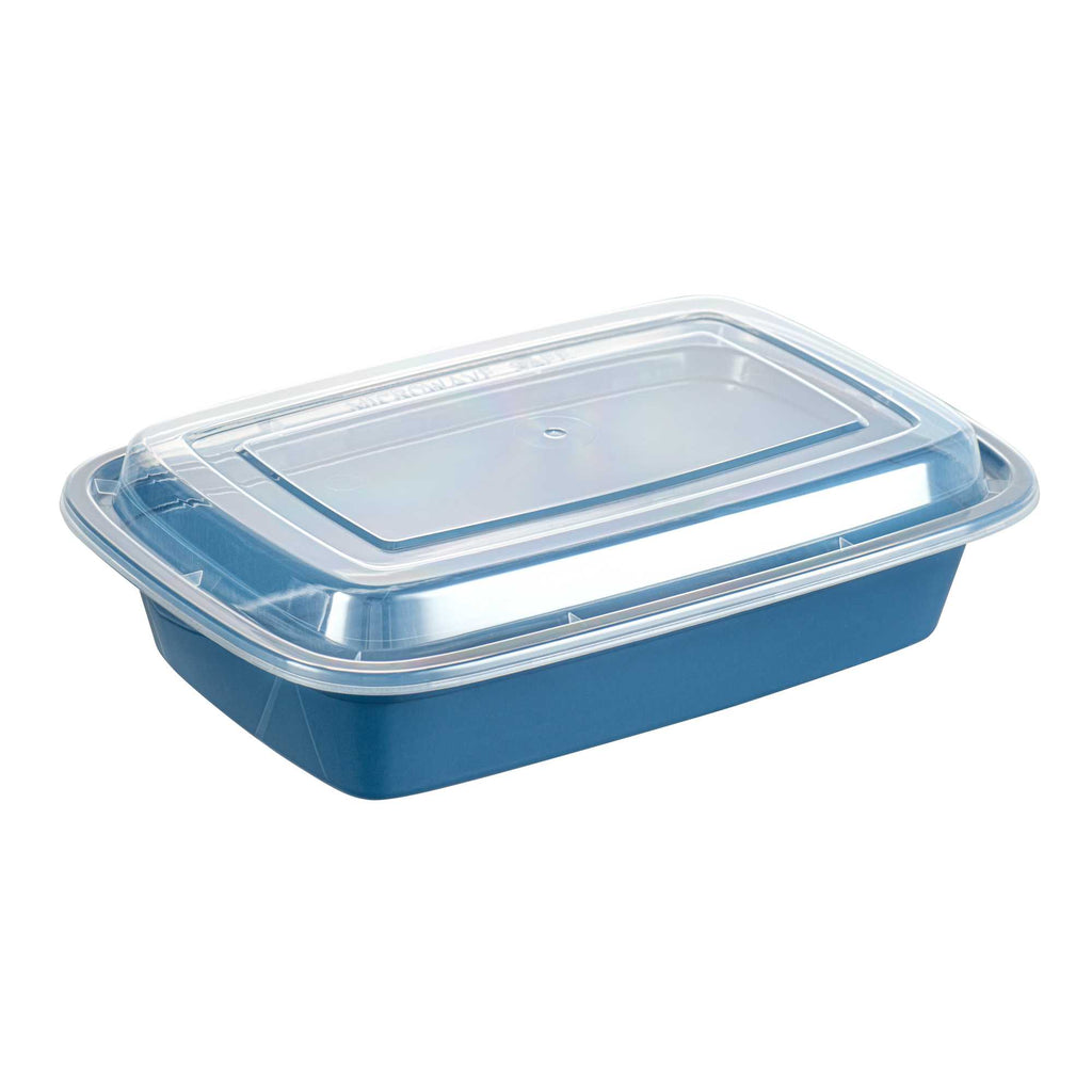 Asporto 24 oz Rectangle Midnight Blue Plastic To Go Box - with Clear Lid, Microwavable - 8" x 5 1/4" x 1 3/4" - 100 count box