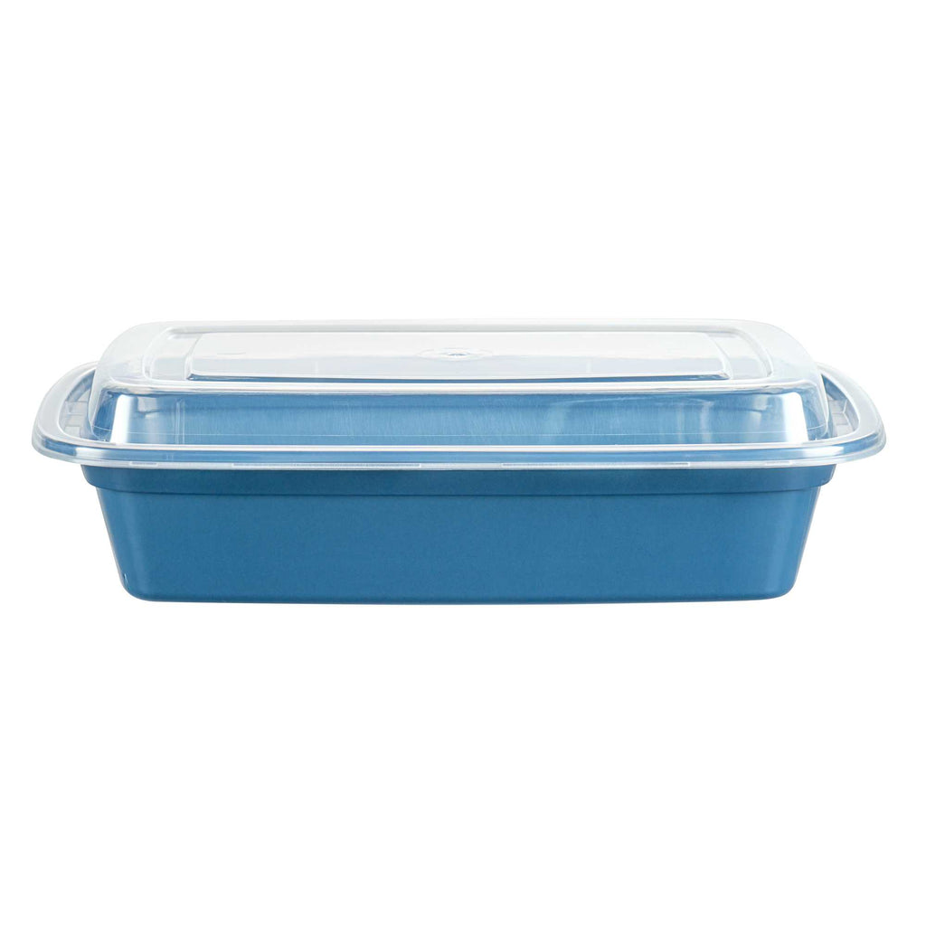 Asporto 24 oz Rectangle Midnight Blue Plastic To Go Box - with Clear Lid, Microwavable - 8" x 5 1/4" x 1 3/4" - 100 count box