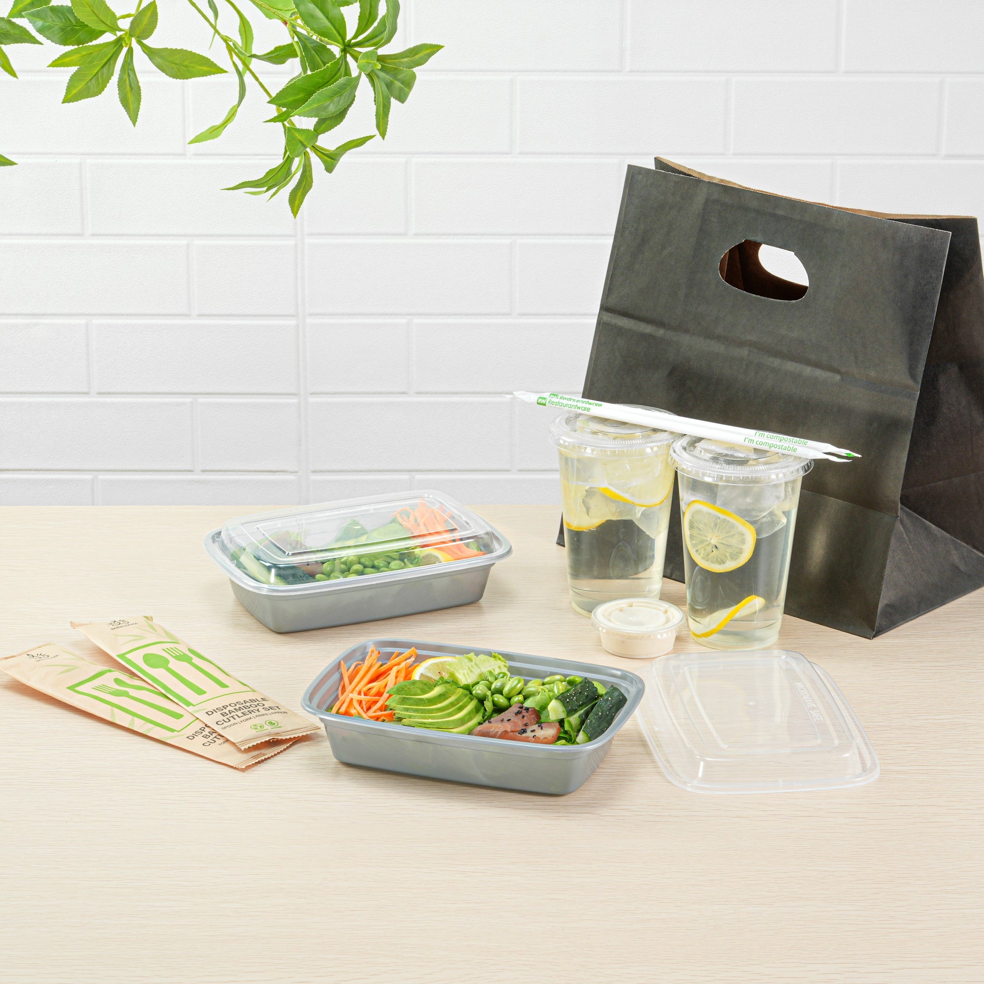 Asporto 24 oz Rectangle Silver Plastic To Go Box - with Clear Lid, Microwavable - 8" x 5 1/4" x 1 3/4" - 100 count box