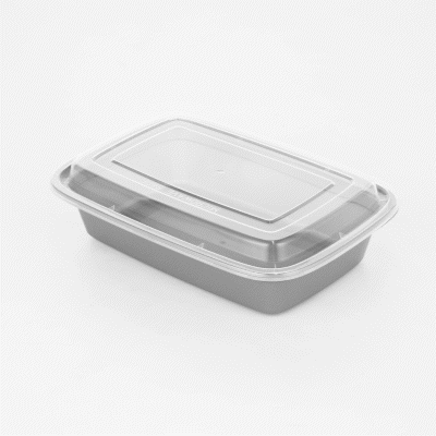 Asporto 24 oz Rectangle Silver Plastic To Go Box - with Clear Lid, Microwavable - 8" x 5 1/4" x 1 3/4" - 100 count box