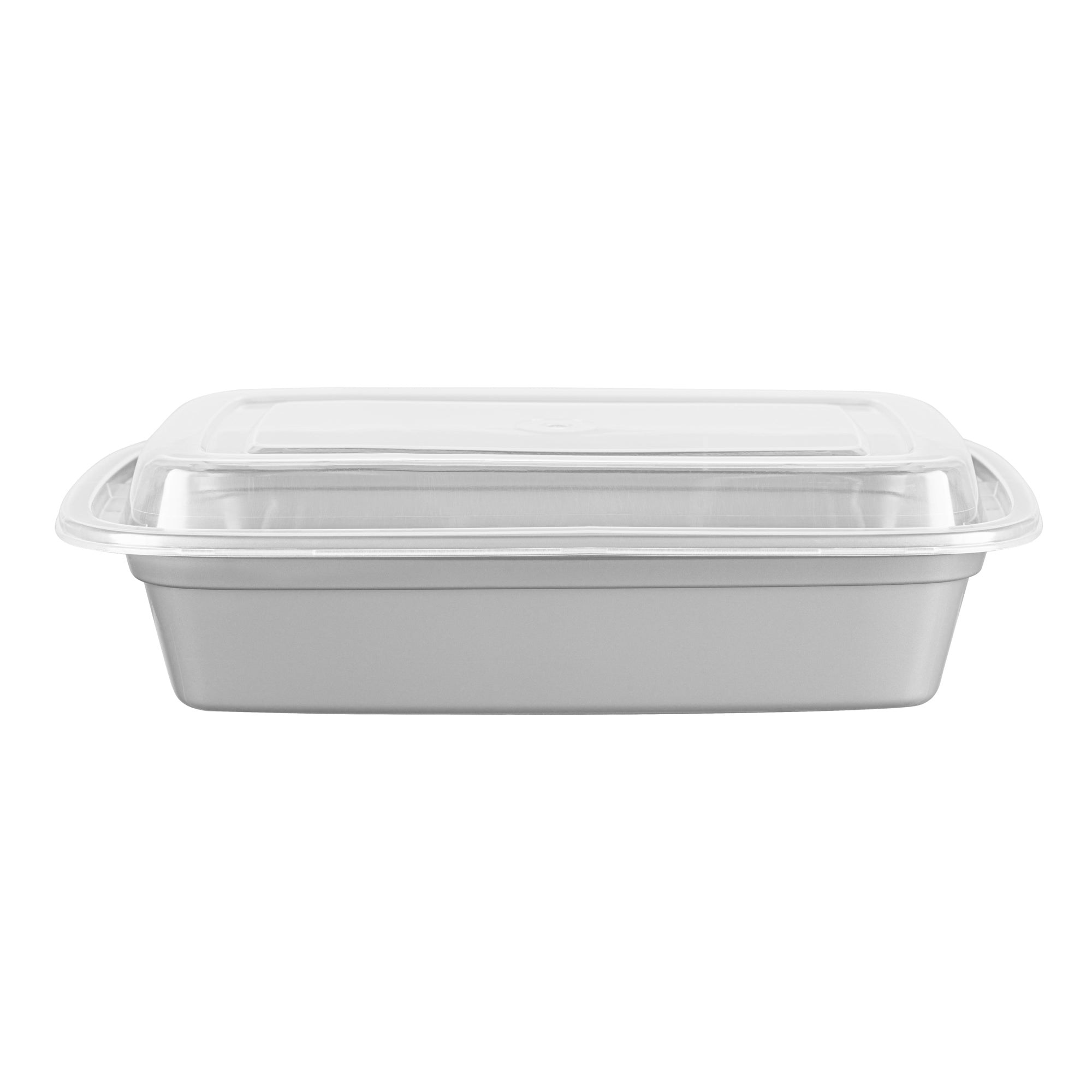 Asporto 24 oz Rectangle Silver Plastic To Go Box - with Clear Lid, Microwavable - 8" x 5 1/4" x 1 3/4" - 100 count box