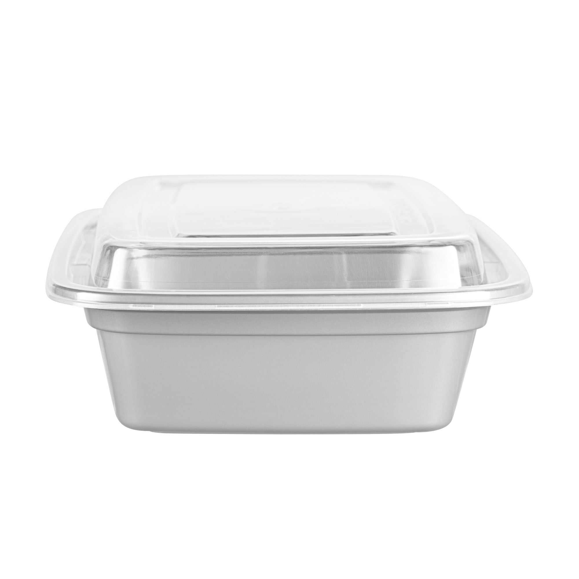 Asporto 24 oz Rectangle Silver Plastic To Go Box - with Clear Lid, Microwavable - 8" x 5 1/4" x 1 3/4" - 100 count box