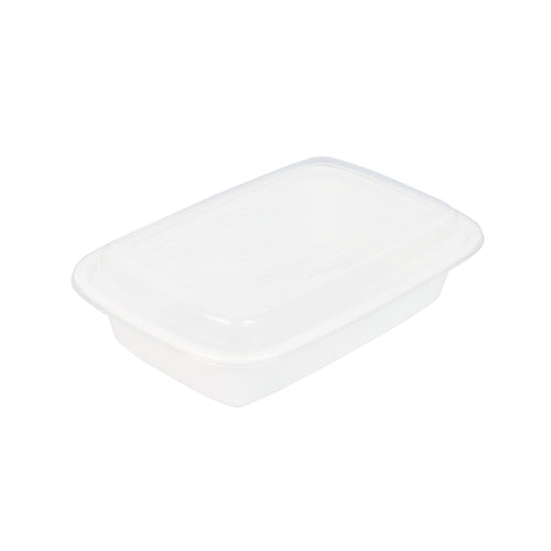 Asporto 24 oz Rectangle White Plastic To Go Box - with Clear Lid, Microwavable - 8" x 5 1/4" x 1 3/4" - 50 count box