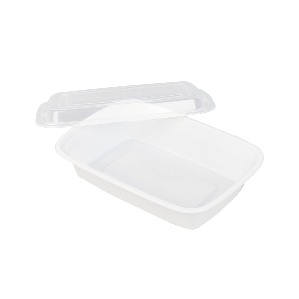 Asporto 24 oz Rectangle White Plastic To Go Box - with Clear Lid, Microwavable - 8" x 5 1/4" x 1 3/4" - 50 count box
