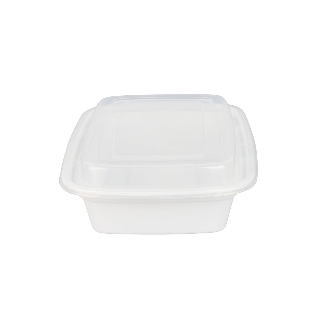 Asporto 24 oz Rectangle White Plastic To Go Box - with Clear Lid, Microwavable - 8" x 5 1/4" x 1 3/4" - 100 count box