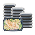 Asporto 28 oz Rectangle Black Plastic To Go Box - with Clear Lid, Microwavable - 8 3/4" x 6" x 1 1/2" - 100 count box