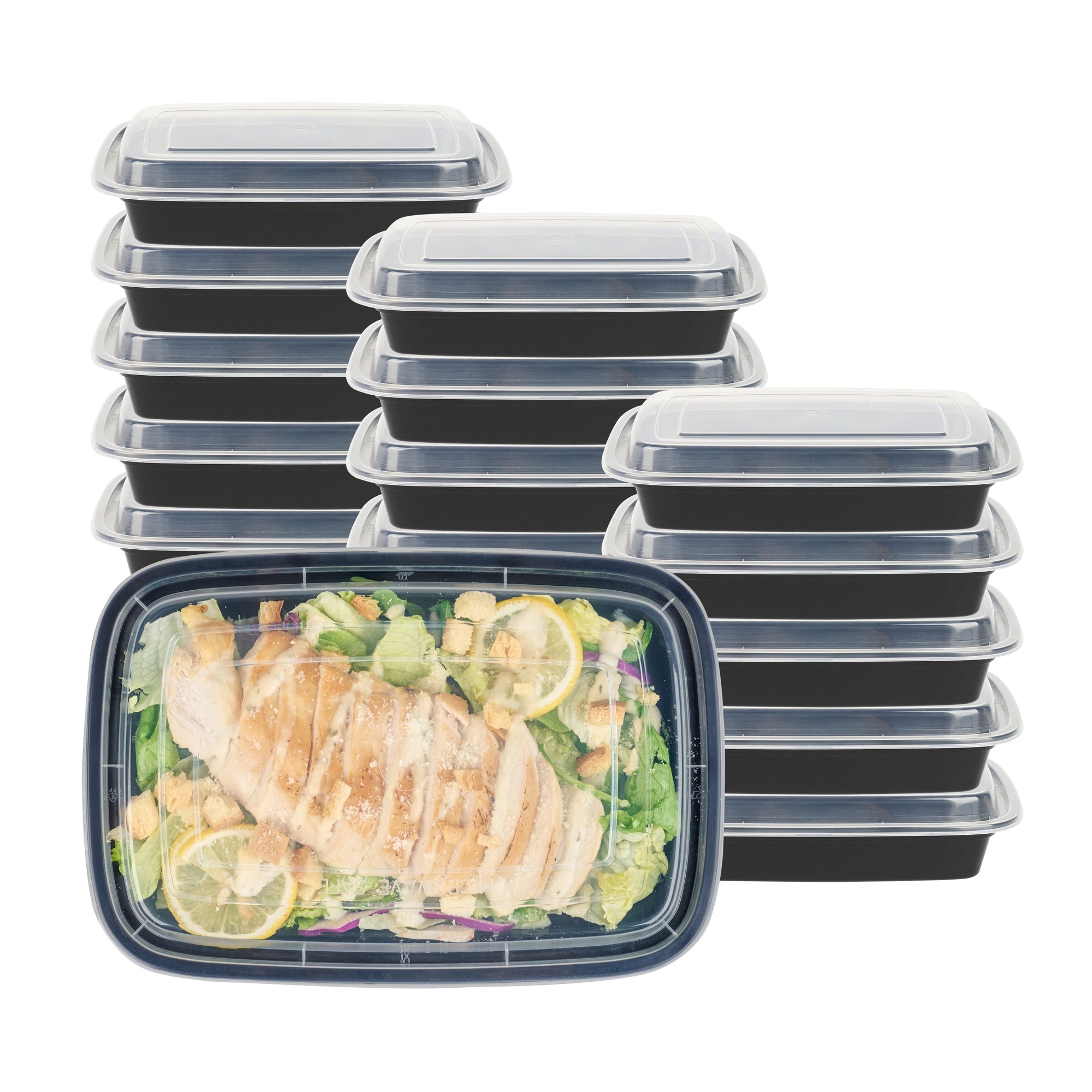 Asporto 28 oz Rectangle Black Plastic To Go Box - with Clear Lid, Microwavable - 8 3/4" x 6" x 1 1/2" - 50 count box