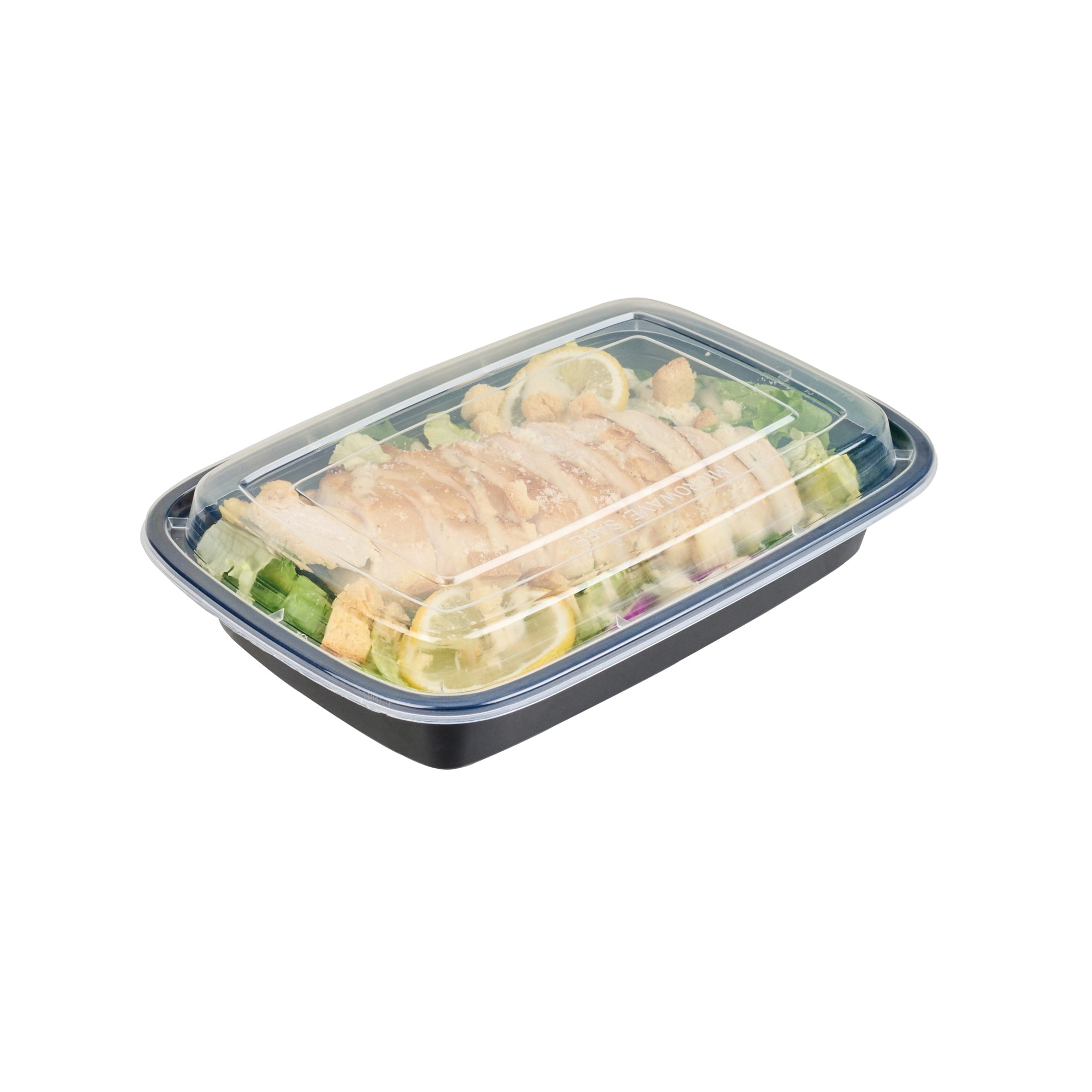 Asporto 28 oz Rectangle Black Plastic To Go Box - with Clear Lid, Microwavable - 8 3/4" x 6" x 1 1/2" - 50 count box