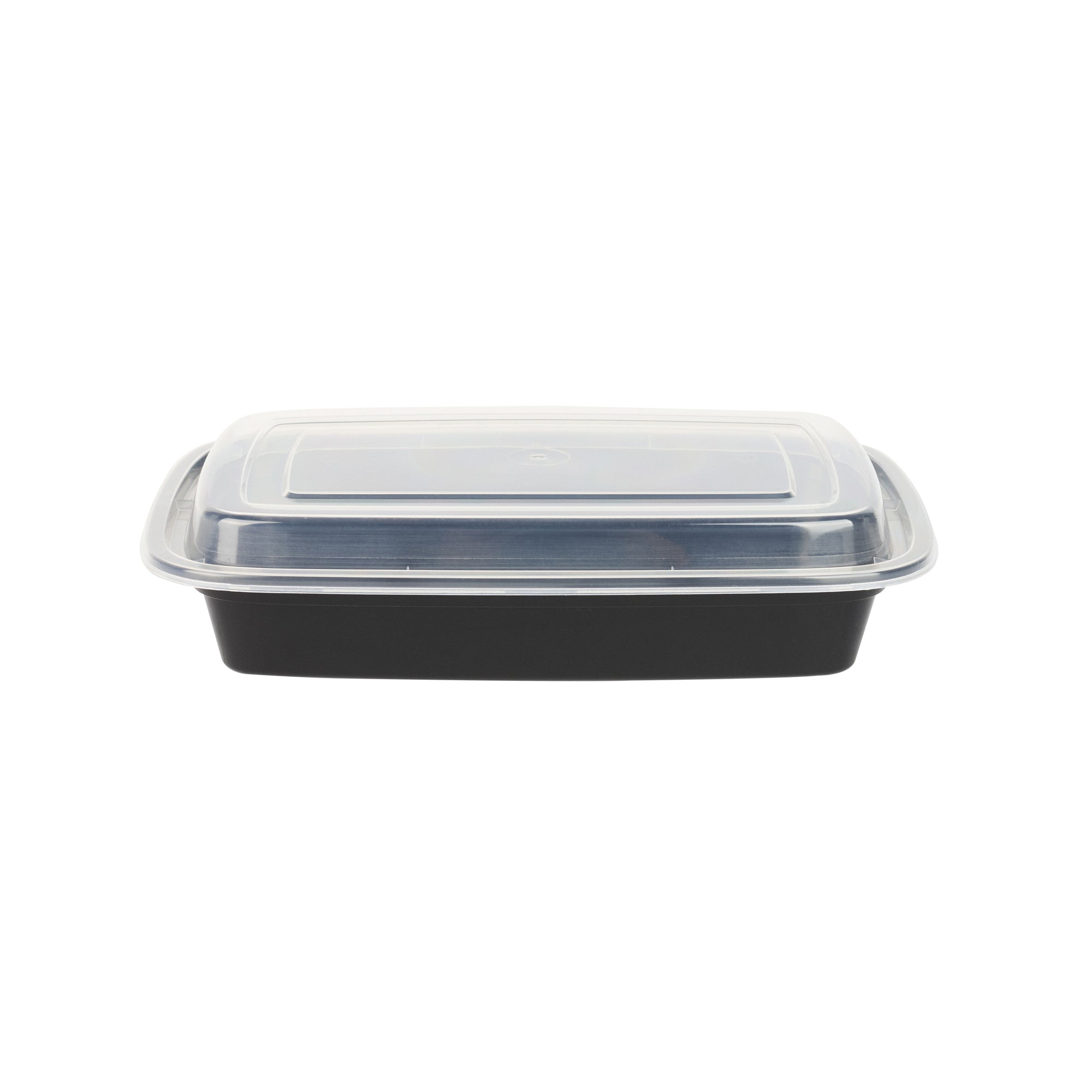Asporto 28 oz Rectangle Black Plastic To Go Box - with Clear Lid, Microwavable - 8 3/4" x 6" x 1 1/2" - 50 count box