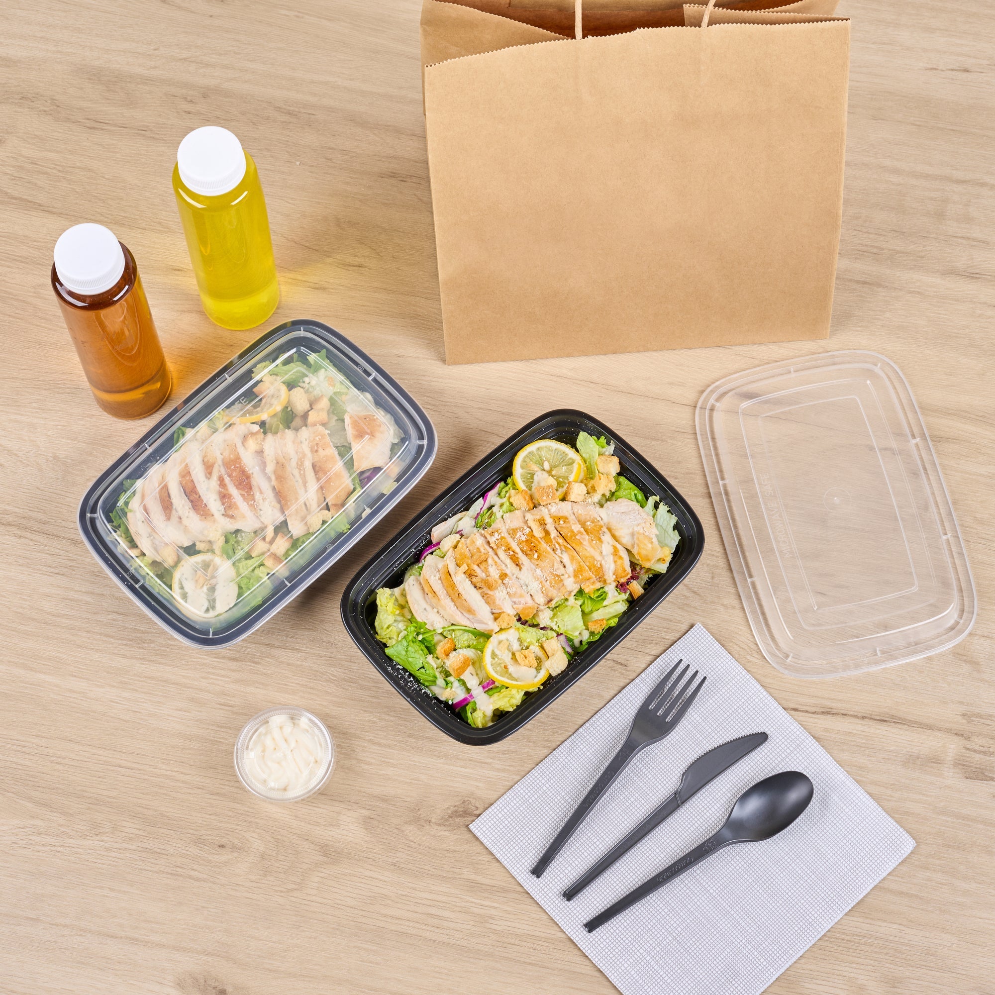 Asporto 28 oz Rectangle Black Plastic To Go Box - with Clear Lid, Microwavable - 8 3/4" x 6" x 1 1/2" - 50 count box