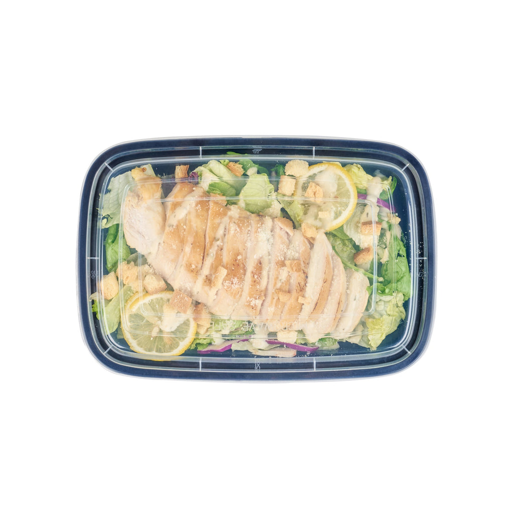Asporto 28 oz Rectangle Black Plastic To Go Box - with Clear Lid, Microwavable - 8 3/4" x 6" x 1 1/2" - 100 count box