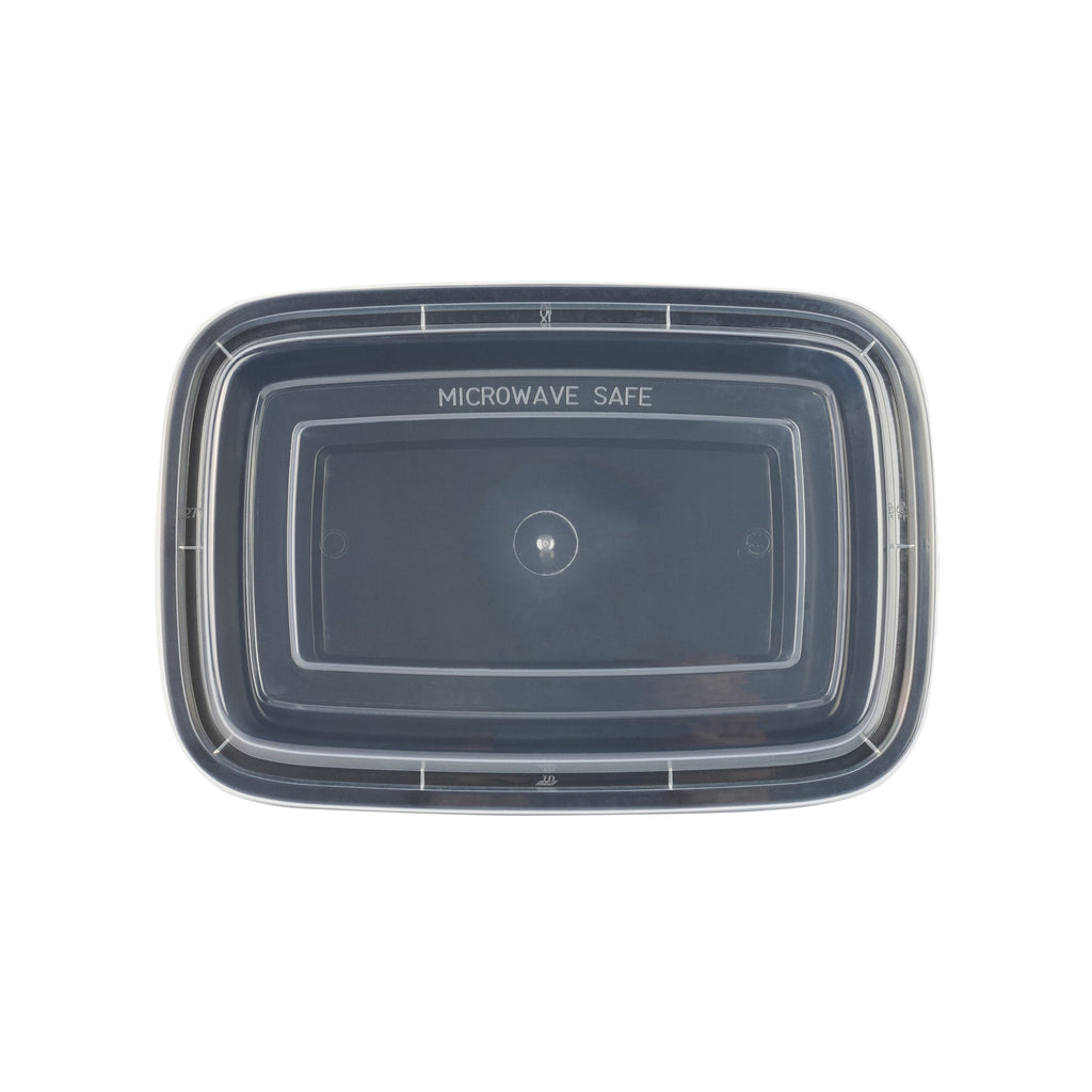Asporto 28 oz Rectangle Black Plastic To Go Box - with Clear Lid, Microwavable - 8 3/4" x 6" x 1 1/2" - 100 count box