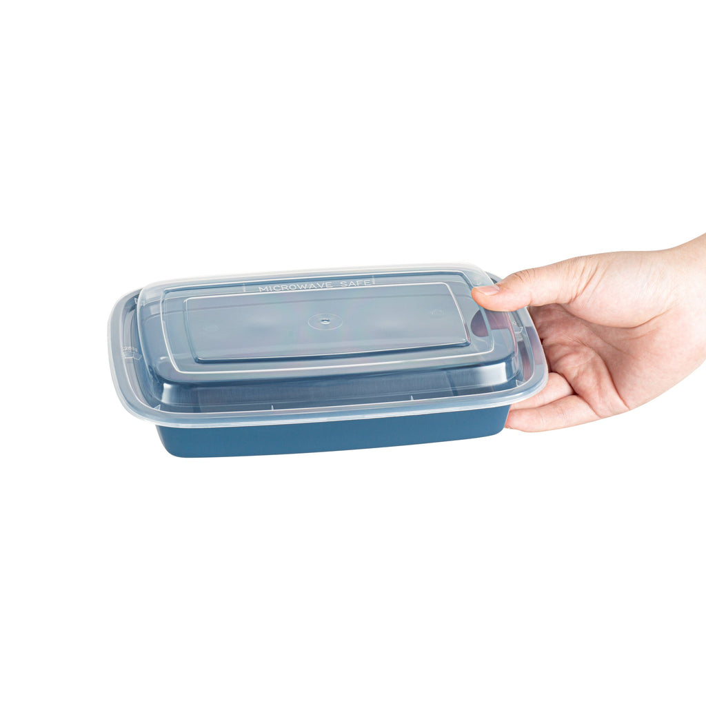 Asporto 28 oz Rectangle Midnight Blue Plastic To Go Box - with Clear Lid, Microwavable - 8 3/4" x 6" x 1 1/2" - 100 count box
