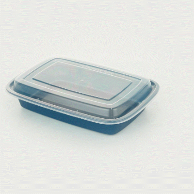 Asporto 28 oz Rectangle Midnight Blue Plastic To Go Box - with Clear Lid, Microwavable - 8 3/4" x 6" x 1 1/2" - 100 count box