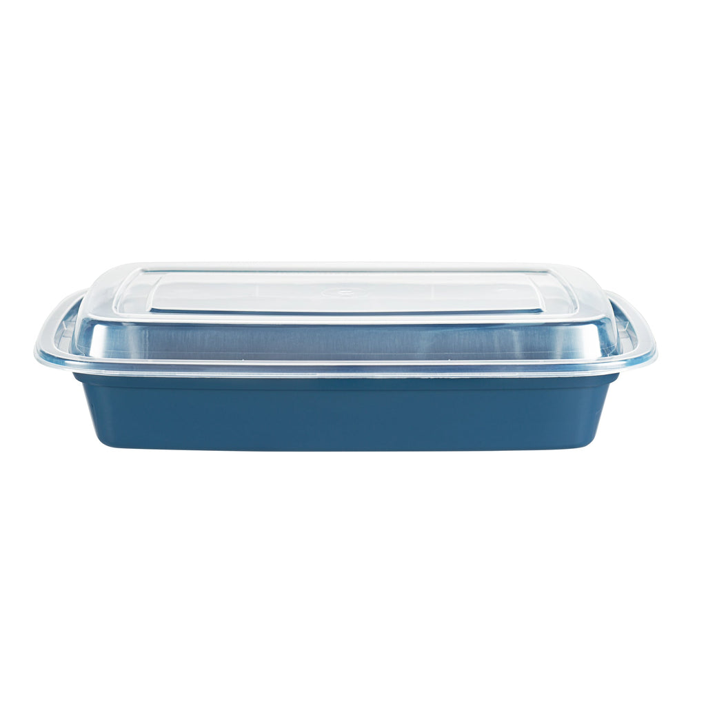 Asporto 28 oz Rectangle Midnight Blue Plastic To Go Box - with Clear Lid, Microwavable - 8 3/4" x 6" x 1 1/2" - 100 count box