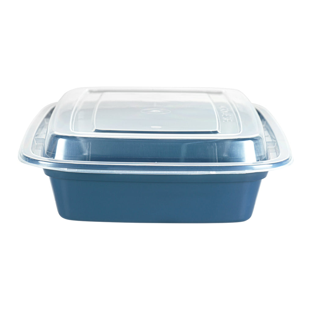 Asporto 28 oz Rectangle Midnight Blue Plastic To Go Box - with Clear Lid, Microwavable - 8 3/4" x 6" x 1 1/2" - 100 count box