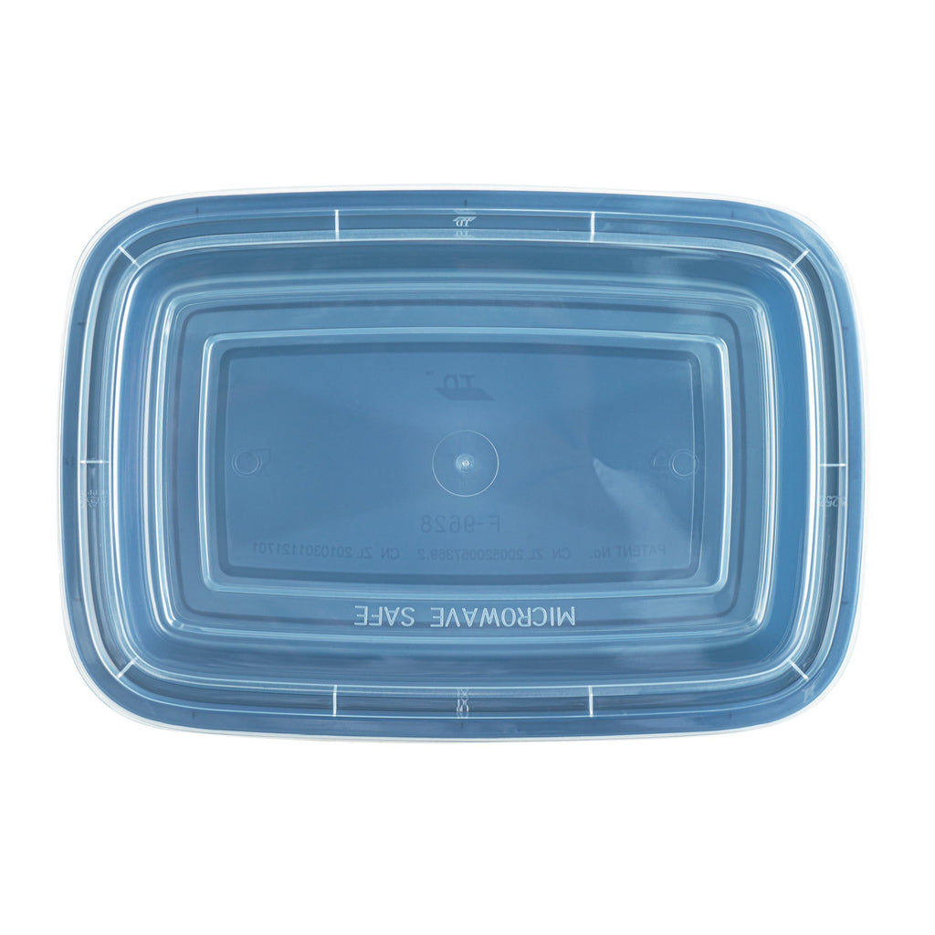 Asporto 28 oz Rectangle Midnight Blue Plastic To Go Box - with Clear Lid, Microwavable - 8 3/4" x 6" x 1 1/2" - 100 count box