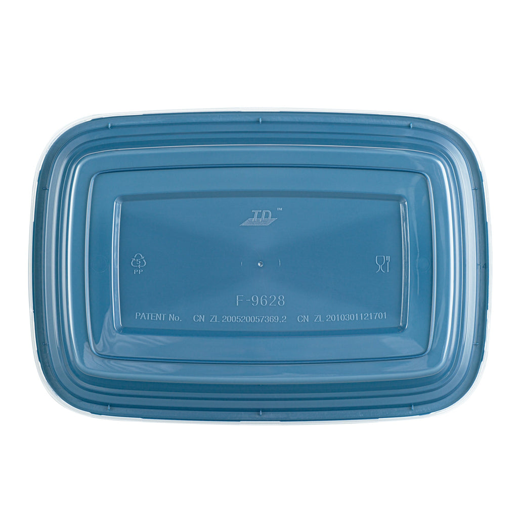 Asporto 28 oz Rectangle Midnight Blue Plastic To Go Box - with Clear Lid, Microwavable - 8 3/4" x 6" x 1 1/2" - 100 count box