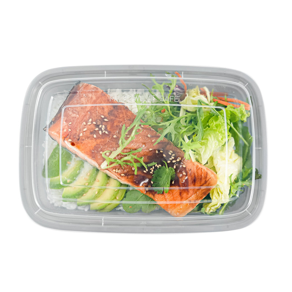 Asporto 28 oz Rectangle Silver Plastic To Go Box - with Clear Lid, Microwavable - 8 3/4" x 6" x 1 1/2" - 100 count box