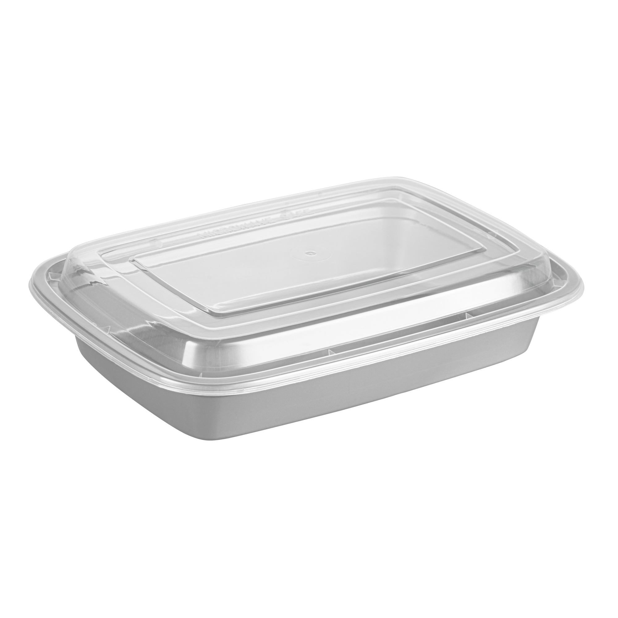 Asporto 28 oz Rectangle Silver Plastic To Go Box - with Clear Lid, Microwavable - 8 3/4" x 6" x 1 1/2" - 100 count box
