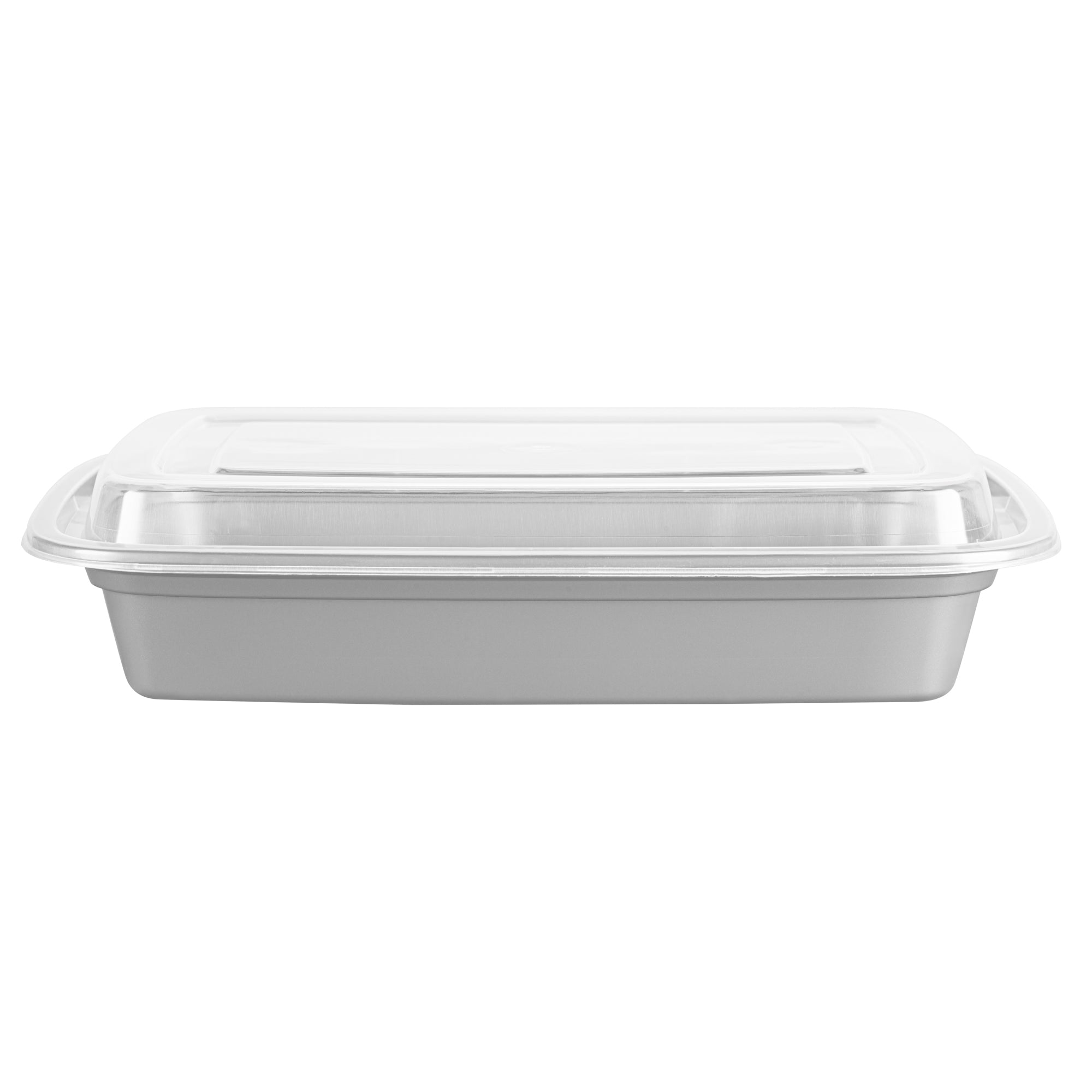 Asporto 28 oz Rectangle Silver Plastic To Go Box - with Clear Lid, Microwavable - 8 3/4" x 6" x 1 1/2" - 100 count box
