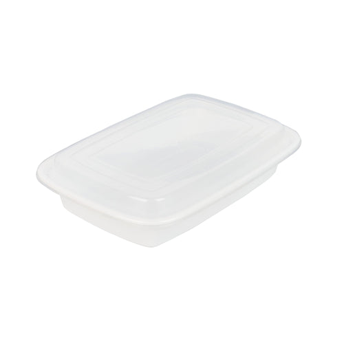 Asporto 28 oz Rectangle White Plastic To Go Box - with Clear Lid, Microwavable - 8 3/4" x 6" x 1 1/2" - 100 count box