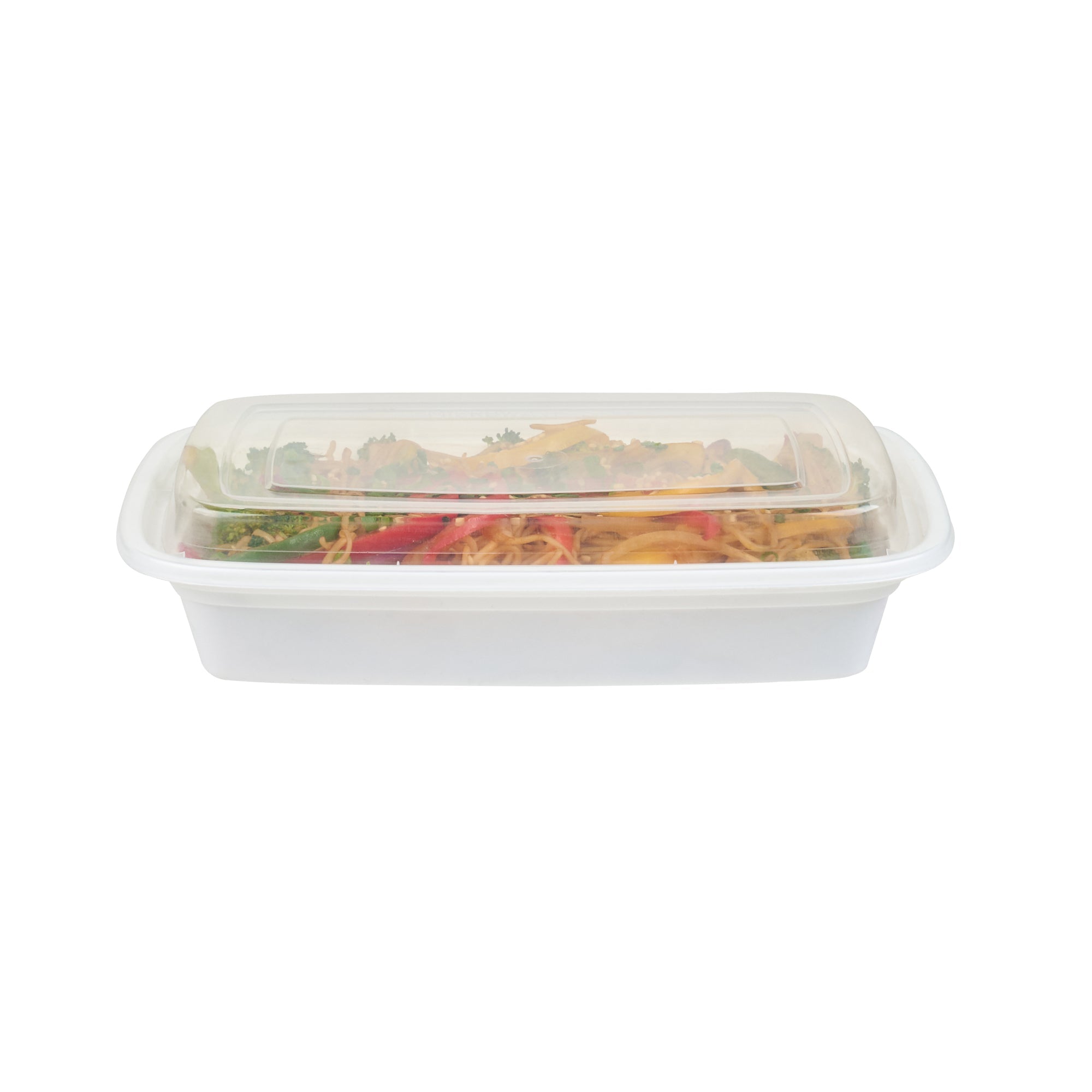 Asporto 28 oz Rectangle White Plastic To Go Box - with Clear Lid, Microwavable - 8 3/4" x 6" x 1 1/2" - 50 count box