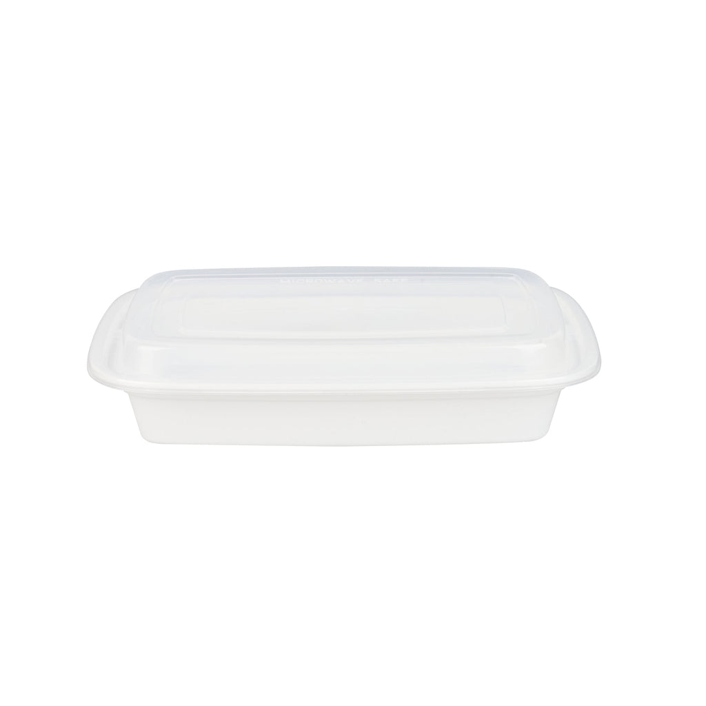 Asporto 28 oz Rectangle White Plastic To Go Box - with Clear Lid, Microwavable - 8 3/4" x 6" x 1 1/2" - 50 count box