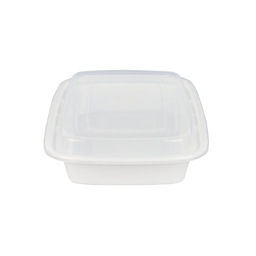 Asporto 28 oz Rectangle White Plastic To Go Box - with Clear Lid, Microwavable - 8 3/4" x 6" x 1 1/2" - 50 count box