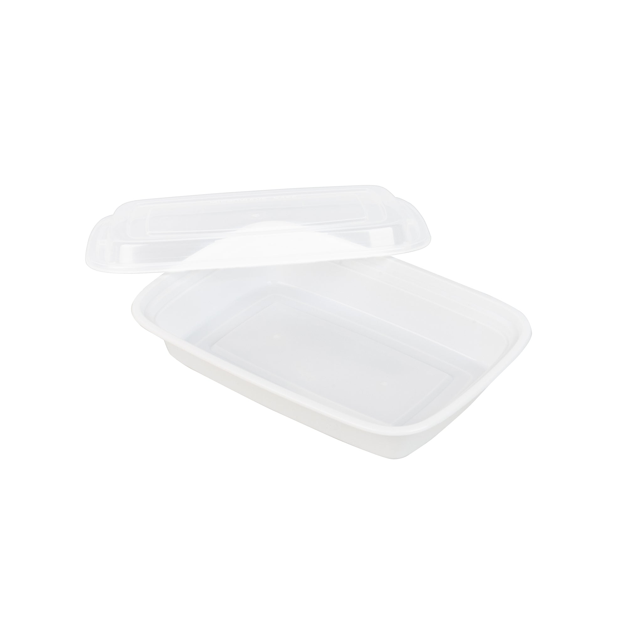 Asporto 28 oz Rectangle White Plastic To Go Box - with Clear Lid, Microwavable - 8 3/4" x 6" x 1 1/2" - 50 count box