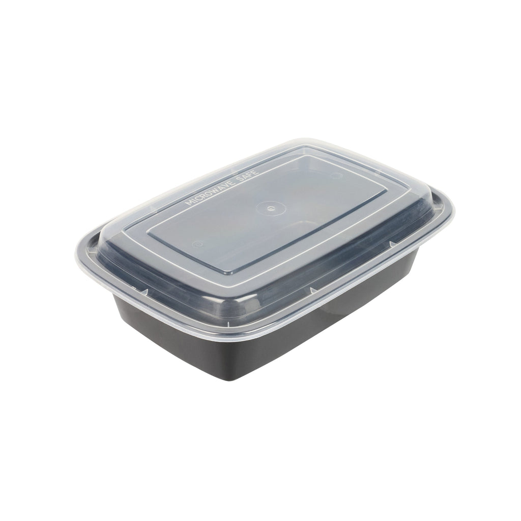 Asporto 38 oz Rectangle Black Plastic To Go Box - with Clear Lid, Microwavable - 8 3/4" x 6" x 2" - 50 count box