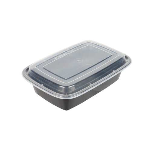 Asporto 38 oz Rectangle Black Plastic To Go Box - with Clear Lid, Microwavable - 8 3/4" x 6" x 2" - 50 count box