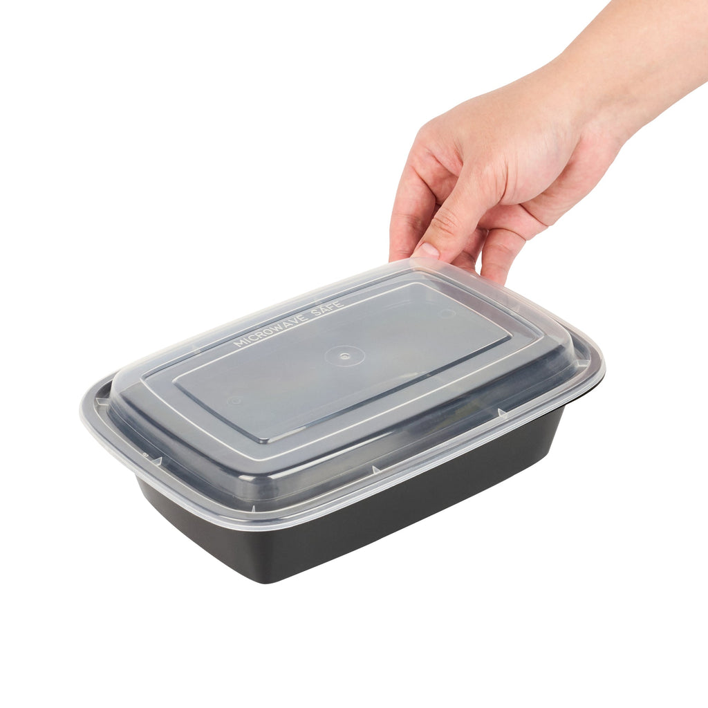 Asporto 38 oz Rectangle Black Plastic To Go Box - with Clear Lid, Microwavable - 8 3/4" x 6" x 2" - 50 count box