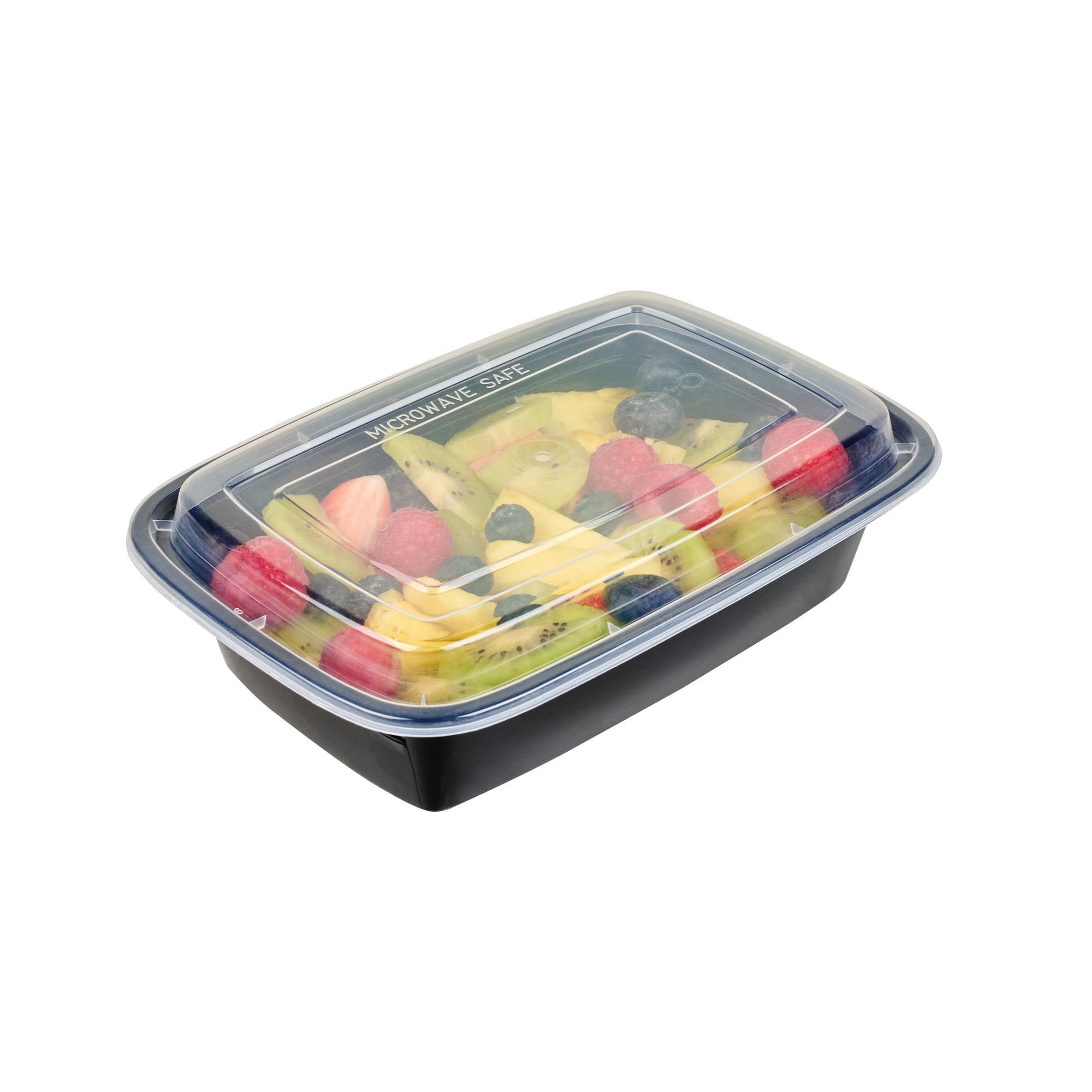 Asporto 38 oz Rectangle Black Plastic To Go Box - with Clear Lid, Microwavable - 8 3/4" x 6" x 2" - 50 count box