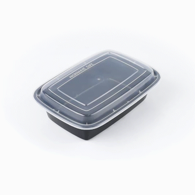 Asporto 38 oz Rectangle Black Plastic To Go Box - with Clear Lid, Microwavable - 8 3/4" x 6" x 2" - 50 count box