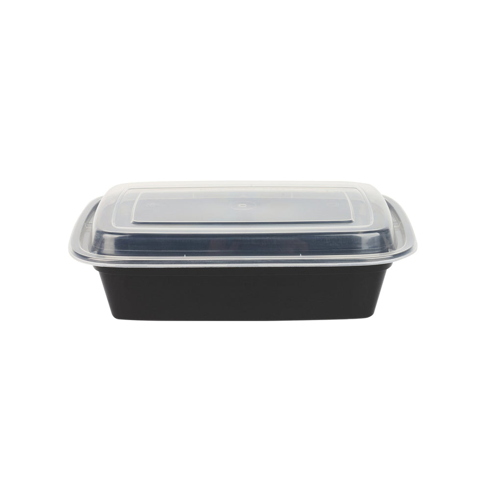 Asporto 38 oz Rectangle Black Plastic To Go Box - with Clear Lid, Microwavable - 8 3/4" x 6" x 2" - 100 count box