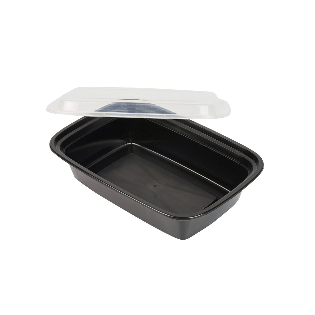 Asporto 38 oz Rectangle Black Plastic To Go Box - with Clear Lid, Microwavable - 8 3/4" x 6" x 2" - 100 count box