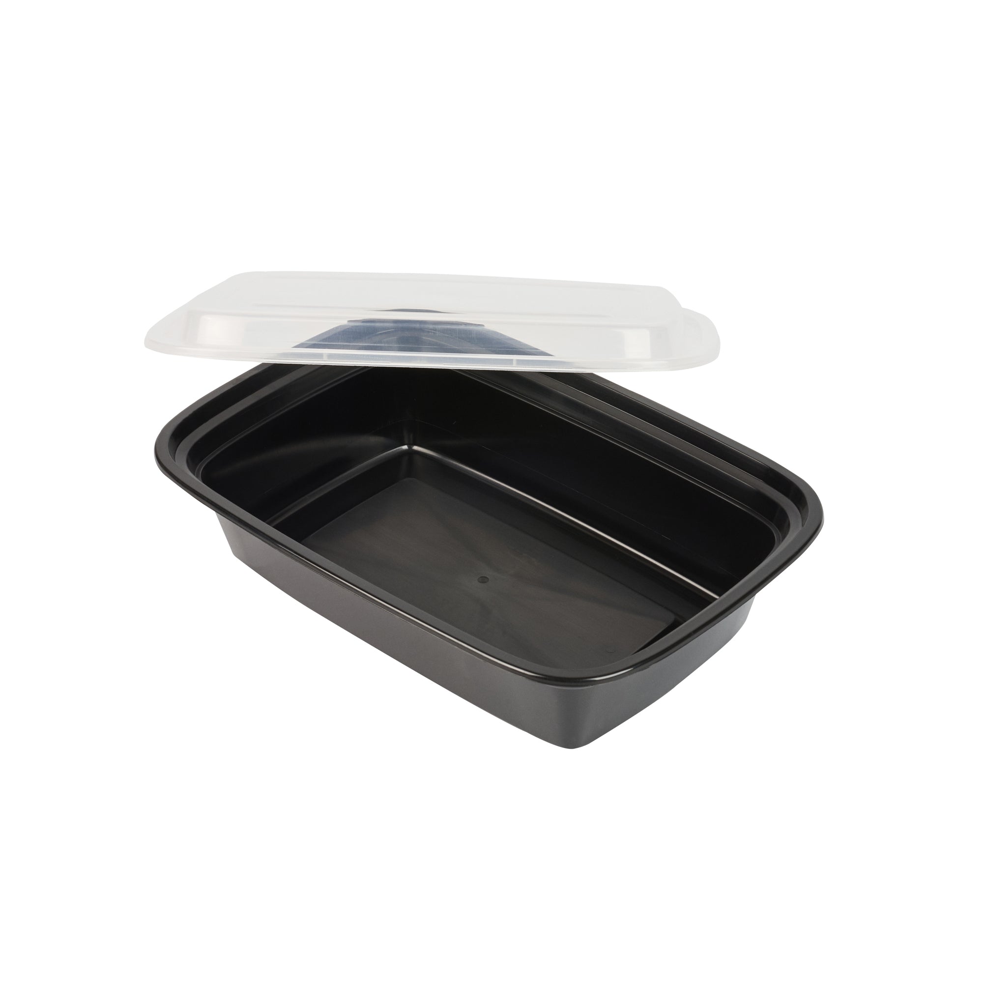 Asporto 38 oz Rectangle Black Plastic To Go Box - with Clear Lid, Microwavable - 8 3/4" x 6" x 2" - 100 count box