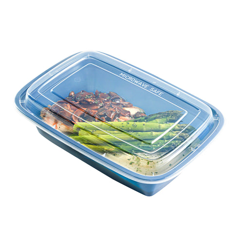 Asporto 38 oz Rectangle Midnight Blue Plastic To Go Box - with Clear Lid, Microwavable - 8 3/4" x 6" x 2" - 100 count box