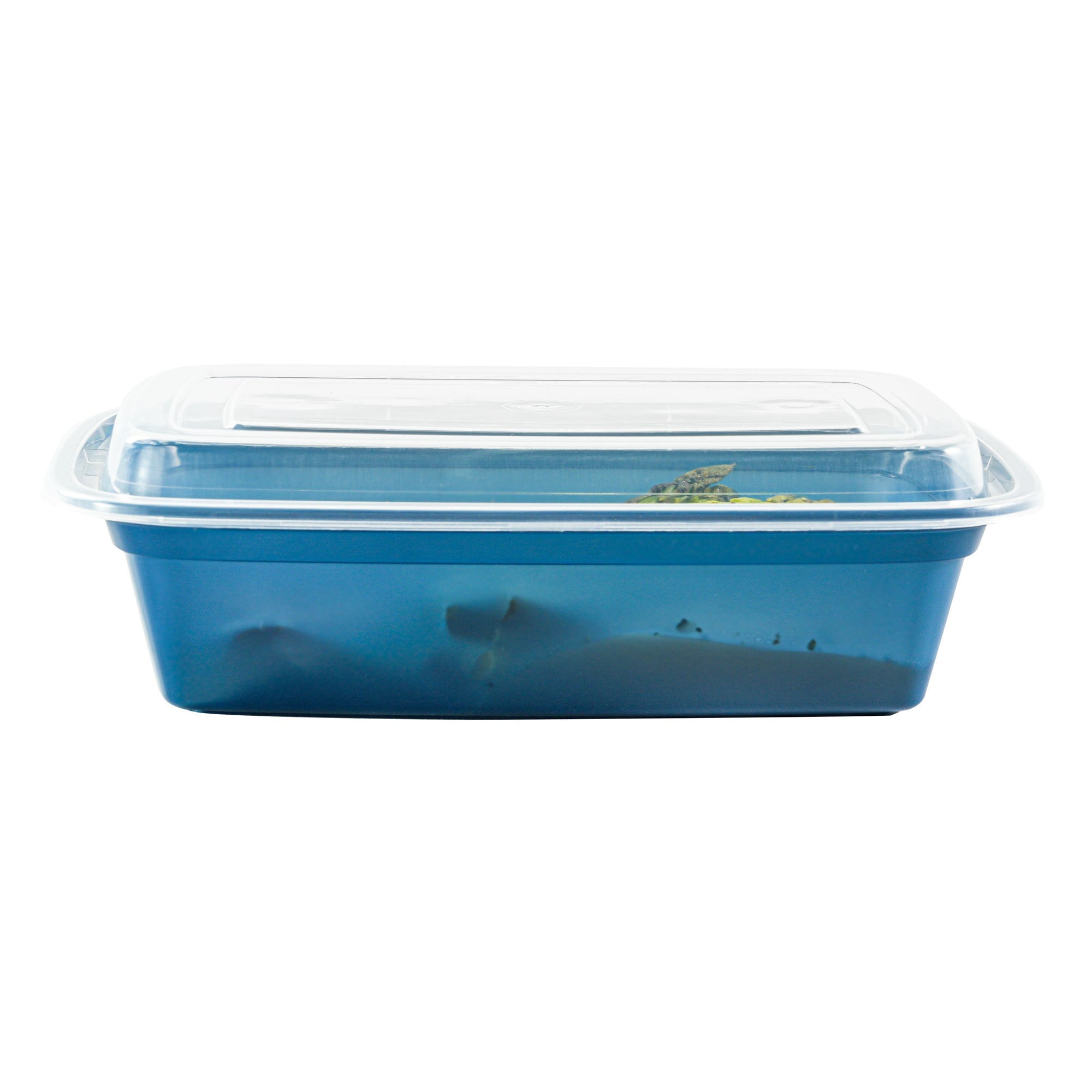 Asporto 38 oz Rectangle Midnight Blue Plastic To Go Box - with Clear Lid, Microwavable - 8 3/4" x 6" x 2" - 100 count box
