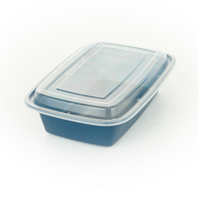 Asporto 38 oz Rectangle Midnight Blue Plastic To Go Box - with Clear Lid, Microwavable - 8 3/4" x 6" x 2" - 100 count box