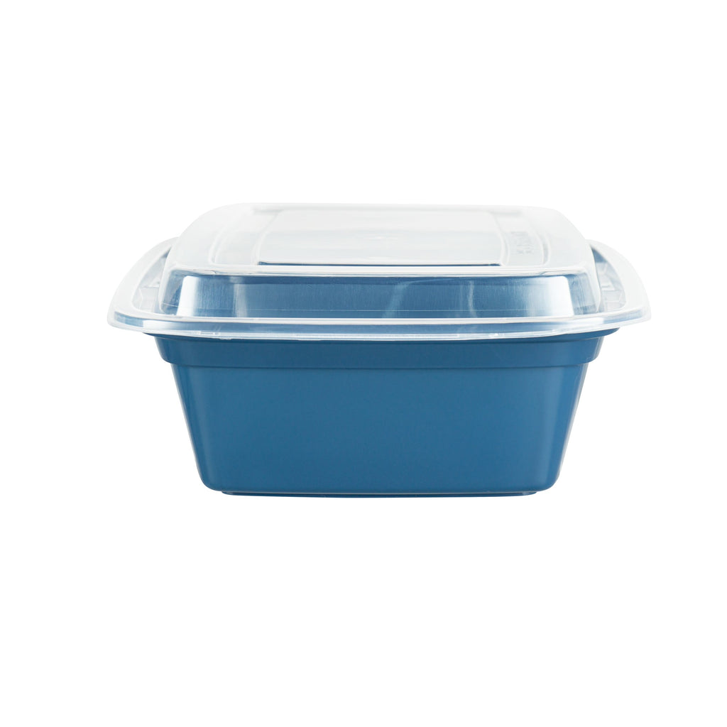 Asporto 38 oz Rectangle Midnight Blue Plastic To Go Box - with Clear Lid, Microwavable - 8 3/4" x 6" x 2" - 100 count box