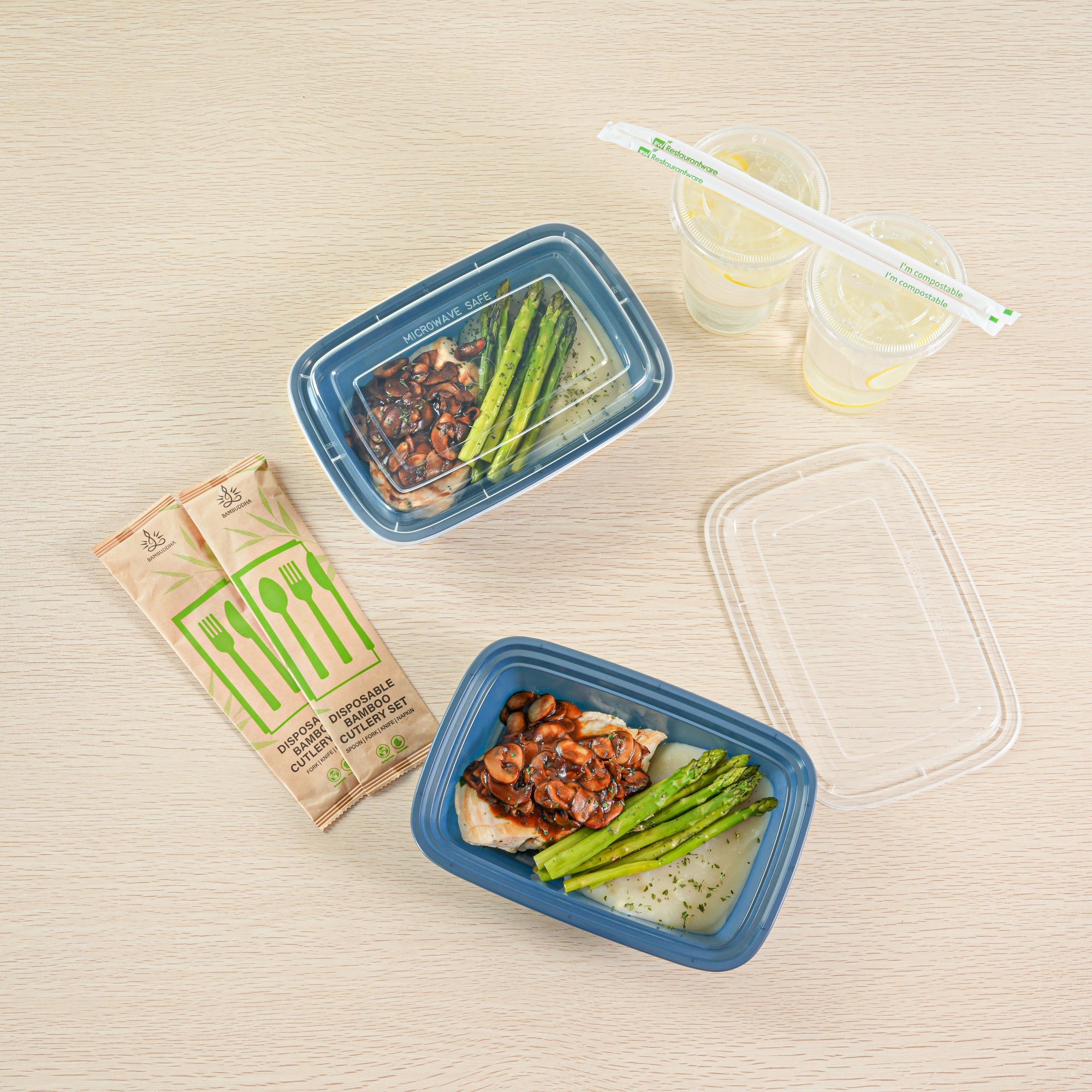 Asporto 38 oz Rectangle Midnight Blue Plastic To Go Box - with Clear Lid, Microwavable - 8 3/4" x 6" x 2" - 100 count box