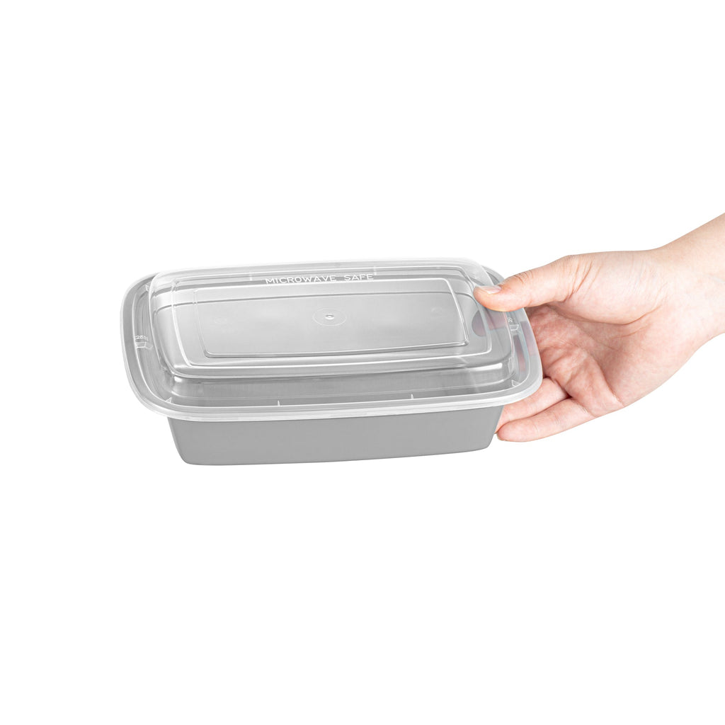 Asporto 38 oz Rectangle Silver Plastic To Go Box - with Clear Lid, Microwavable - 8 3/4" x 6" x 2" - 100 count box