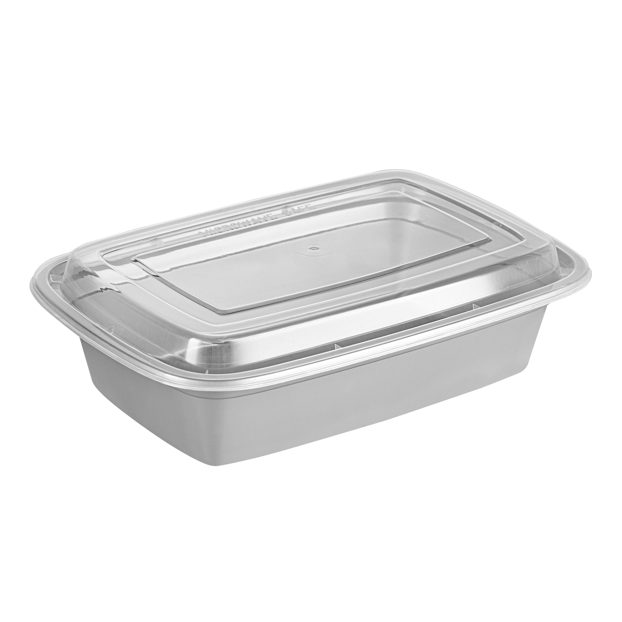 Asporto 38 oz Rectangle Silver Plastic To Go Box - with Clear Lid, Microwavable - 8 3/4" x 6" x 2" - 100 count box