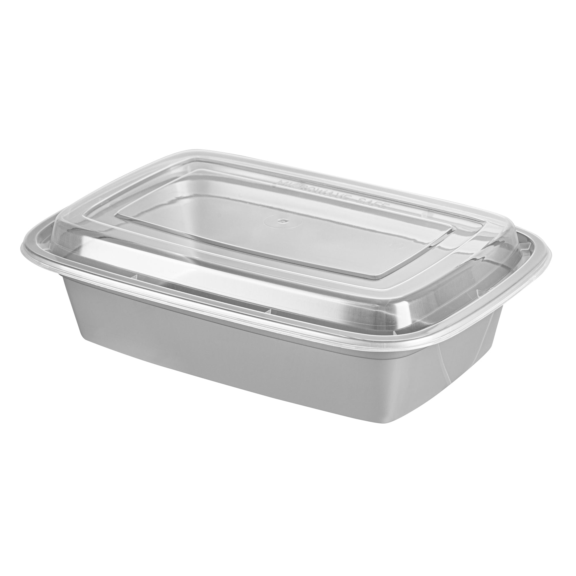 Asporto 38 oz Rectangle Silver Plastic To Go Box - with Clear Lid, Microwavable - 8 3/4" x 6" x 2" - 100 count box